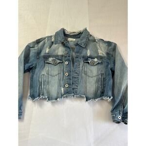 Dance & Marvel Womens Distressed Cropped Denim Jacket S